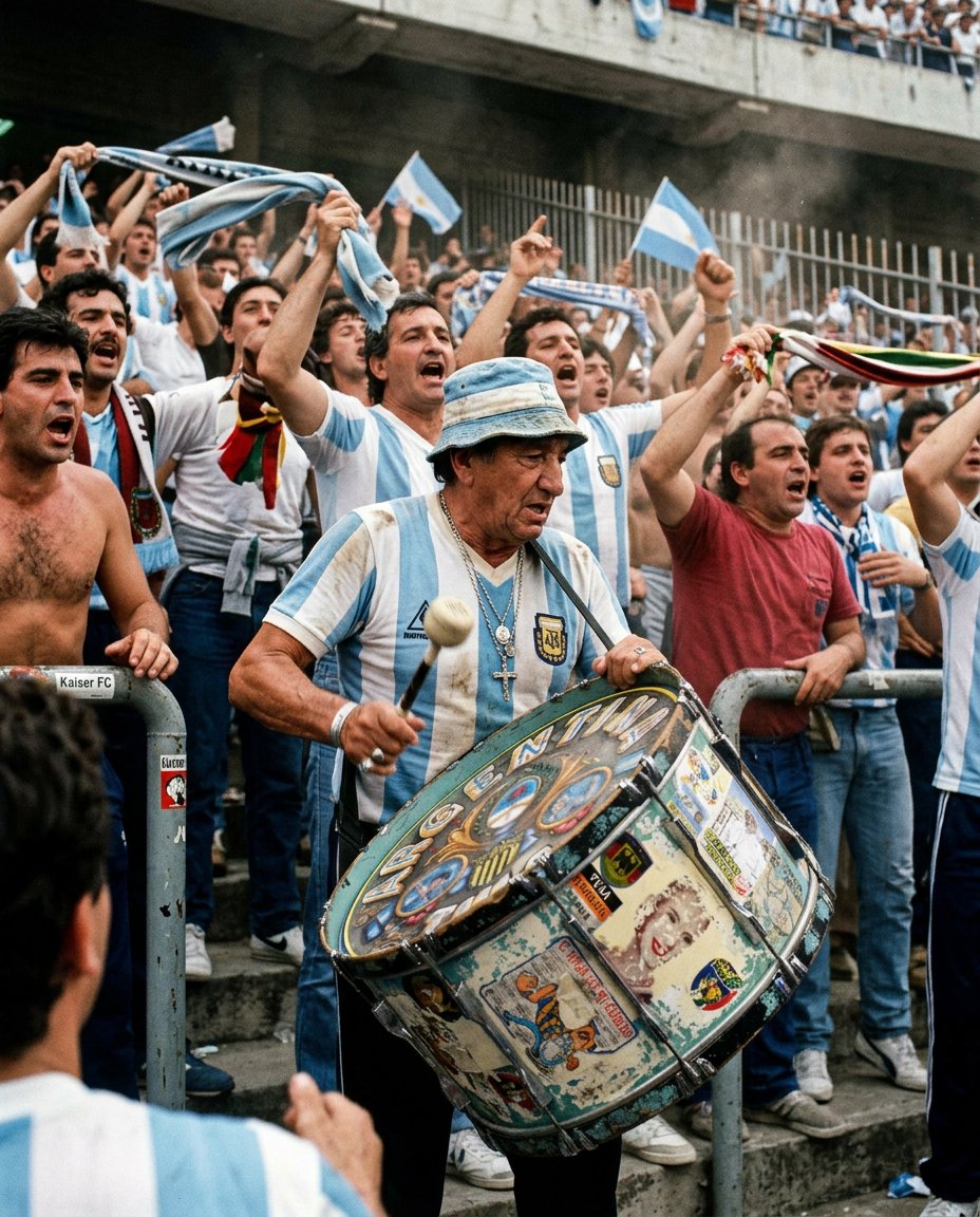 An entire footballing people made audible &mdash; the drum carried in both hands