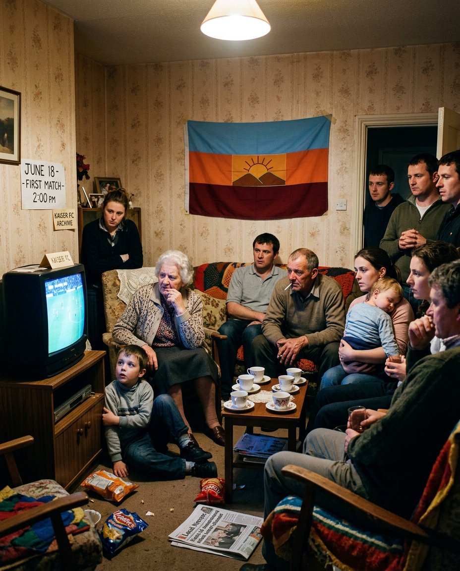 A family watching their country&rsquo;s first World Cup match from a room back home