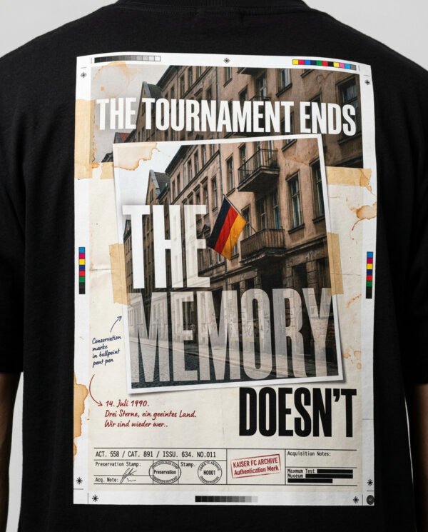 magnific_extreme-closeup-apparel-p_aQc1I8zfSh The Tournament Ends, The Memory Doesn't T-Shirt | Germany 1990 Archive Tee | Football Culture Shirt | Kaiser FC Archive No. 011