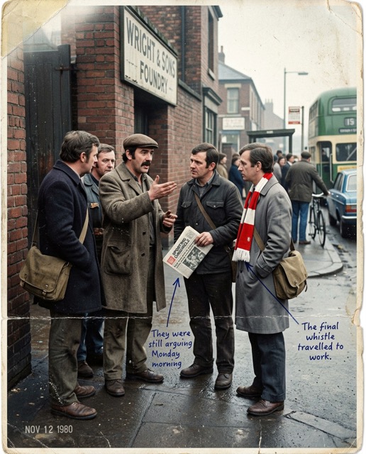 Workmates and a bus stop conversation about the weekend result