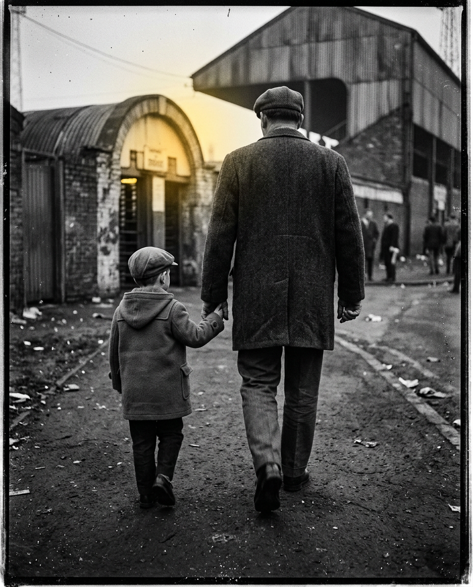 A childs hand held in an adults, walking to the ground
