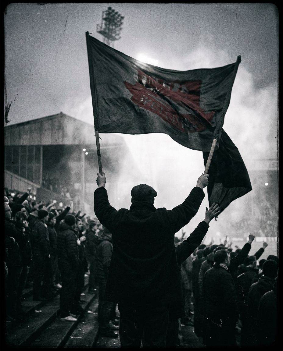 Supporters hoisting a giant banner over the terrace