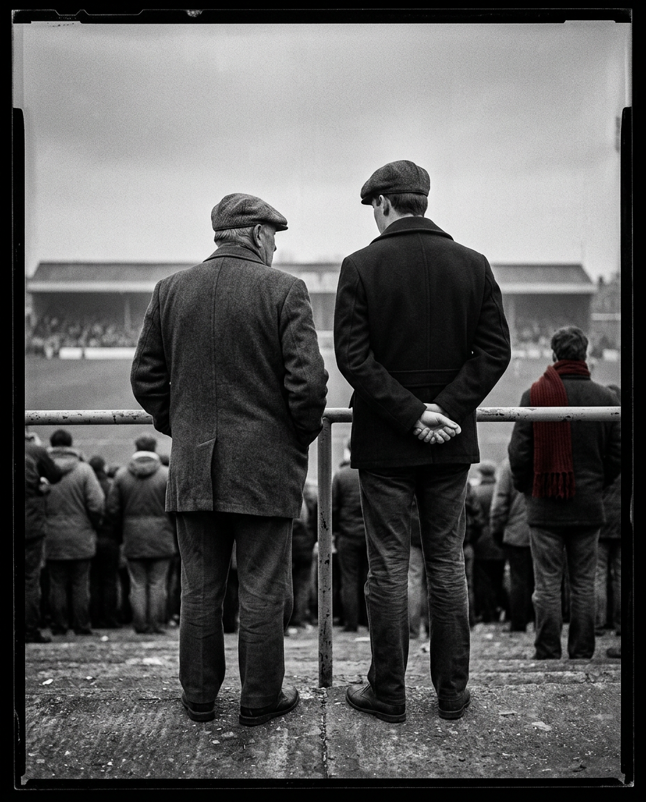 Father and son side by side on the terrace